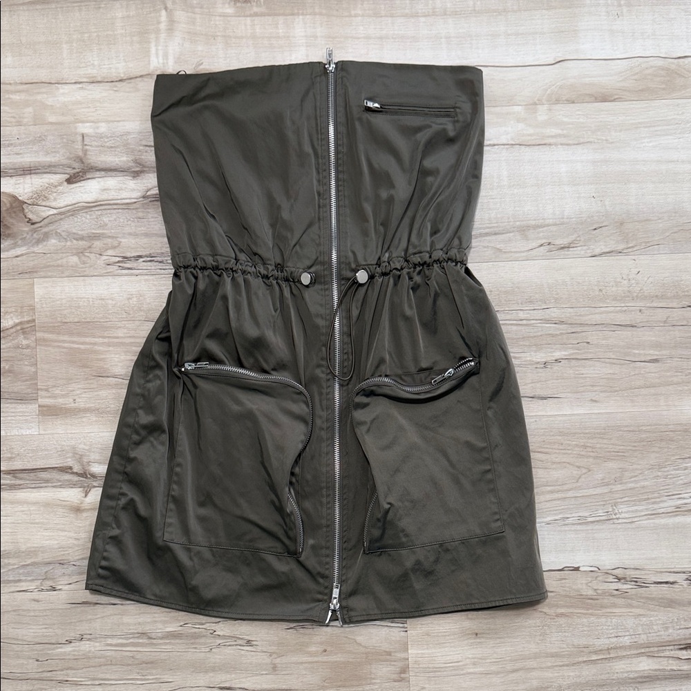 Zara Olive Strapless Dress